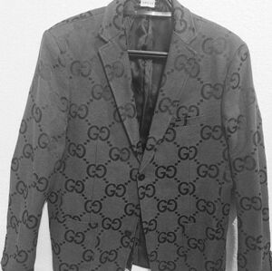 Gucci Monogram  Charcoal Black 100% Cotton Mens Suit Blazer 42R